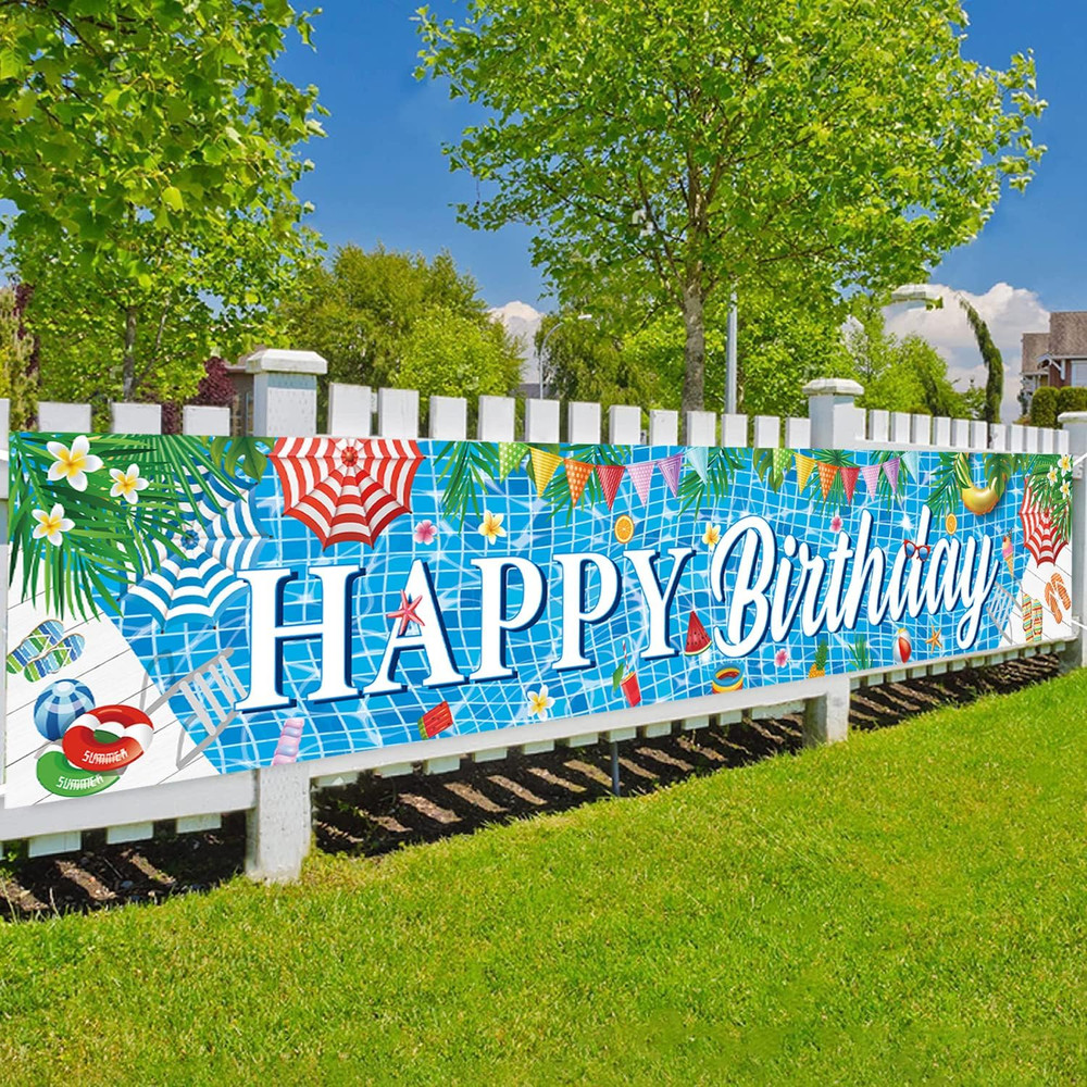Large Happy Birthday Pool Party Banner, Pool Birthday Party Decorations, Pool Pa