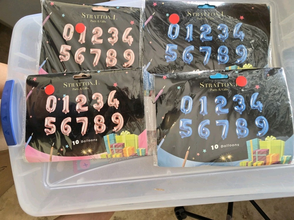 Number Pink Foil Balloons 0-9 Set, Mylar Aluminum Hanging Numbers 4 Packs