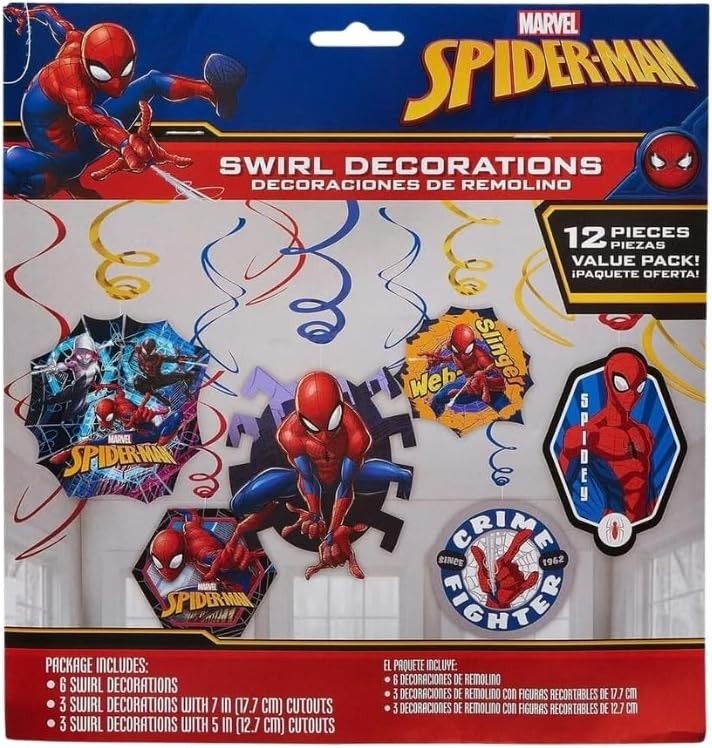 Spiderman Hanging Swirls Decorations 12ct Birthday Party Supplies