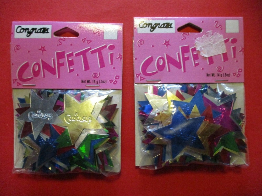 2 pk Multi Color Confetti Wedding Graduation -Multi color stars Stamped Congrats