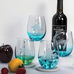 Turtle Stemless Wine Glasses Set of 4 – Mother’s Day Turtle Assortment (Etched)