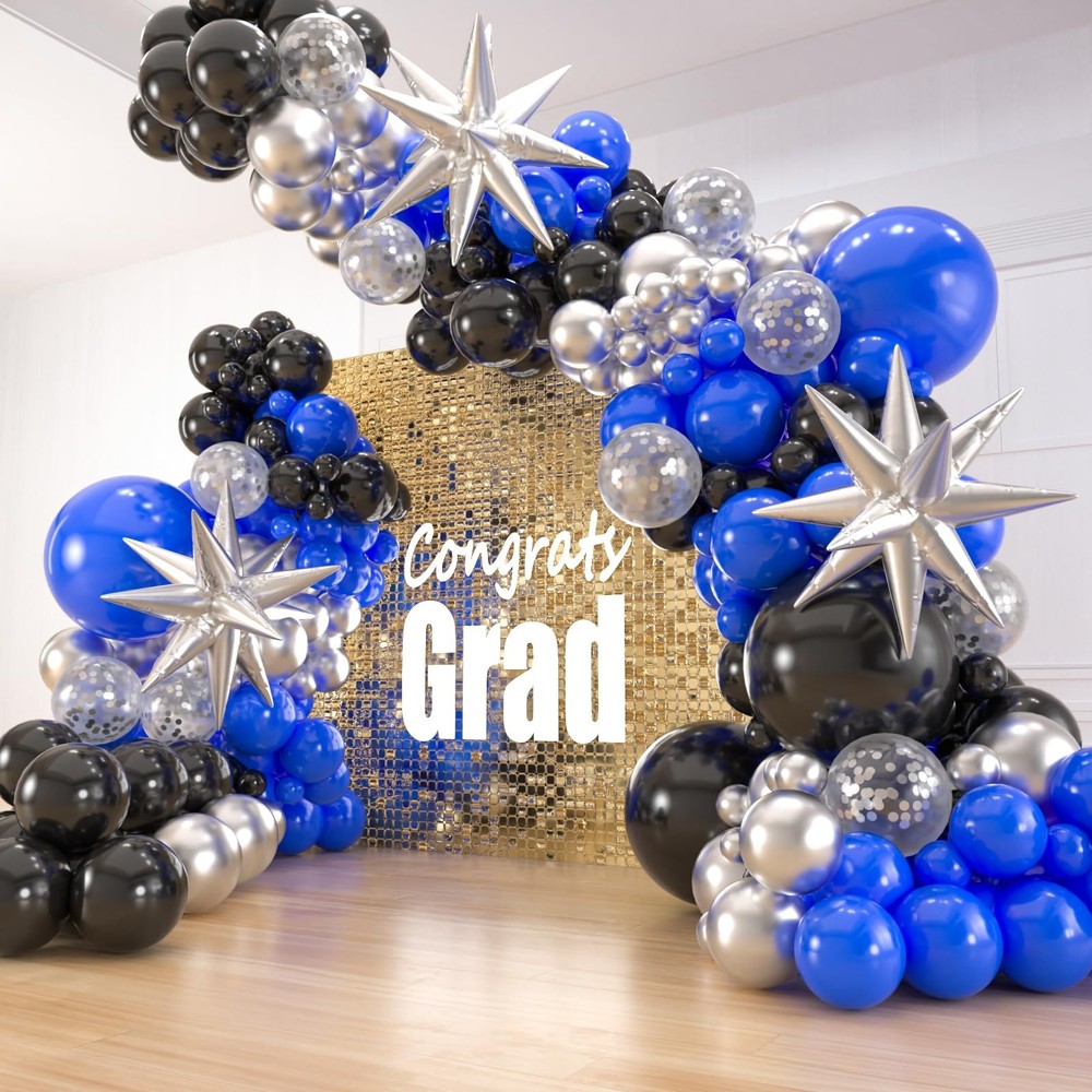141-Piece Blue and Black Balloon Garland Arch Kit for Graduation Party Decor