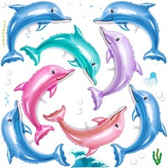 8PCS Dolphin Balloons Foil, 45IN Large Dolphin Balloons for Party Decorations