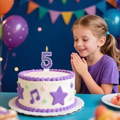 Lurevian K-pop Number 5 Birthday Candle, Star Glitter Filled 5, silver-purple