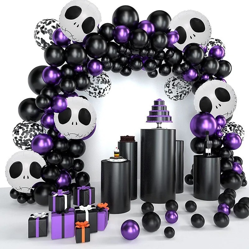 143pcs Halloween Decorations Black Purple Latex Balloon Rave Party Arch Decorati