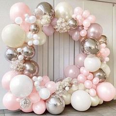 Pearl White and Pink Balloon Arch Double Light Pink White Silver Balloon Garl…