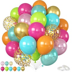 Tropical Balloons, 12 Inch Hawaiian Balloons, Hot Pink Teal Blue Orange Pearl…