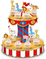 Carnival Circus Cupcake Stand Party Decorations with 24 Cupcake Toppers Circus T