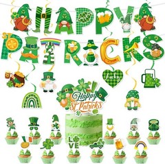 St Patrick’s Day Party Decorations Banner Hanging Swirls Cake Cupcake Topper