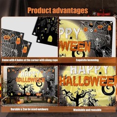 Happy Birthday Halloween Backdrop,Horror Theme Pumpkin,Ghouls,spide,Moon,Witch P