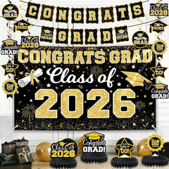 2026 Graduation Decorations Set – Class of 2026 Congrats Grad Backdrop Banner