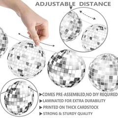 4pcs Sliver Disco Ball Party Banners 70s Disco Birthday Party Decoration Disc…