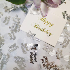 Silver Happy Birthday Confetti Metal Foil Confetti Sequins, Party Table Scatter