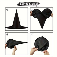 6/12pcs Black Witch Hats with 108ft Rope – Hanging Halloween Party Decorations