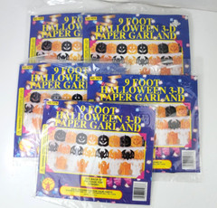 3D Halloween Tissue Paper Garlands 2 Orange Pumpkin and 3 Orange Bat 9 Feet Each