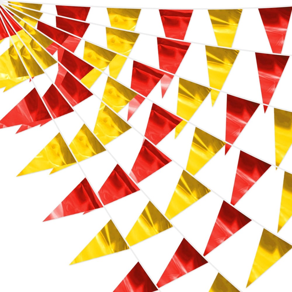130FT Red Gold Glitter Triangle Pennant Banner Flag Metallic Bunting Fabric G…