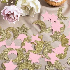 Star Moon Paper Confetti Pink Gold Glitter Table Scatter Baby Shower