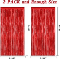 Easy Installation Red Tinsel Backdrop – Perfect 3.28 FT x 7.05 FT Party Curtains