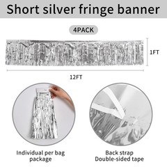 YUKL Silver Party Decorations 4Pack 48FT Streamers – 12FT*1FT,