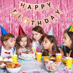 3 Pack Pink Foil Fringe Backdrop Curtains Party Decor Birthday Wedding