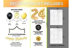 Gold & Black 24th Birthday Decorations – 40″ Number Balloons & More -Boy or Girl