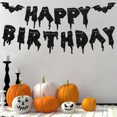 Halloween Birthday Banner Glitter Black Garland Party Bunting Decorations