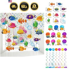 30 Pcs Under The Sea Party Decorations Tropical Fish Hanging Swirls Ceiling D…