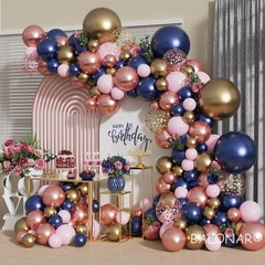 Navy Blue Rose Gold Pink Gold Confetti Latex Balloons with 140pcs 18/10/5/Inc…