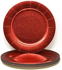 24 Disposable Red round Charger Plates 13″ Christmas Dinner Serving Tray Heavy D