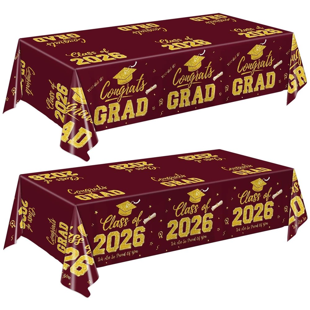 Graduation Decorations 2026, Maroon and Gold Graduation Tablecloths, 2-Pack Cong