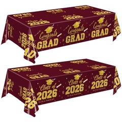 Graduation Decorations 2026, Maroon and Gold Graduation Tablecloths, 2-Pack Cong