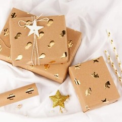6 Sheet Kraft Wrapping Paper Gold Foil Pineapple Cactus Shiny 17.5 x 30 Each