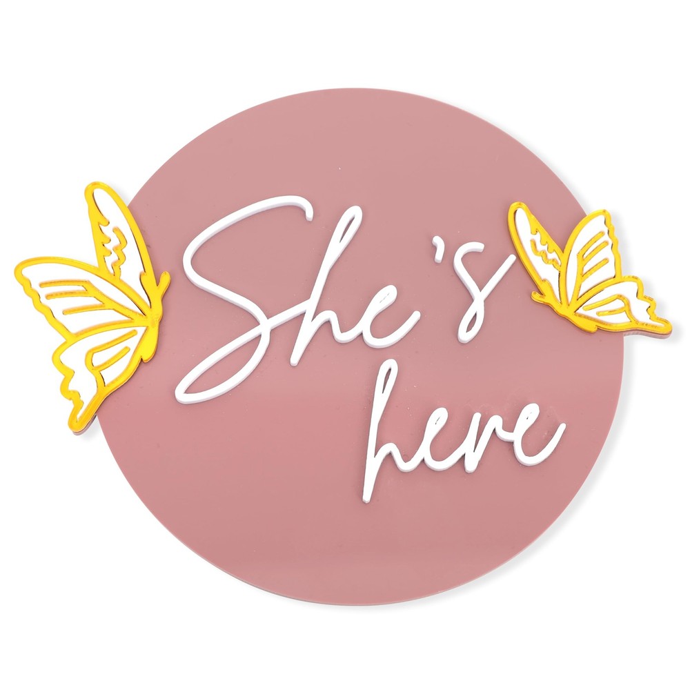 WAWUO She’s Here Milestone Board Butterfly Gender Reveal Party Decor Acrylic