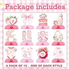 Berry Sweet Baby Shower Table Centerpieces Strawberry Girl Party Decor 12 PCS