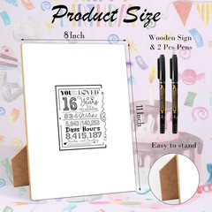 Sweet 16 Party Decorations, 16 Birthday Guest Wood Sign 8X11 Inch with Pen, Bir