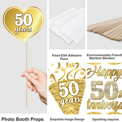 36Pcs 50Th Wedding Anniversary Photo Booth Props, White Gold Decorations, Happy