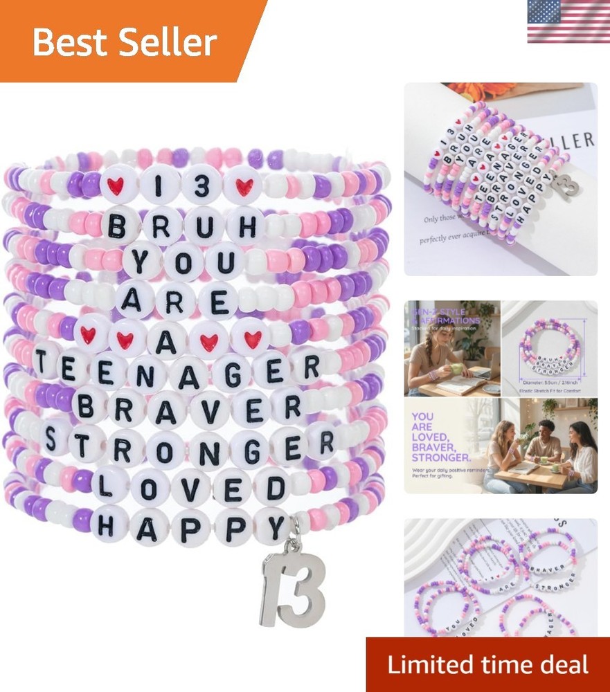 13th Birthday Decorations Gifts For Teen Girls, 10pcs Bruh Ur A Teenager Brac…