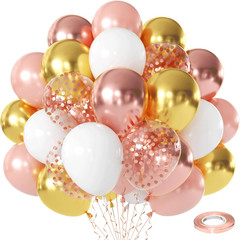 Black Gold White Balloons, 50Pcs 12Inch Matte White Black Metallic Gold Confetti