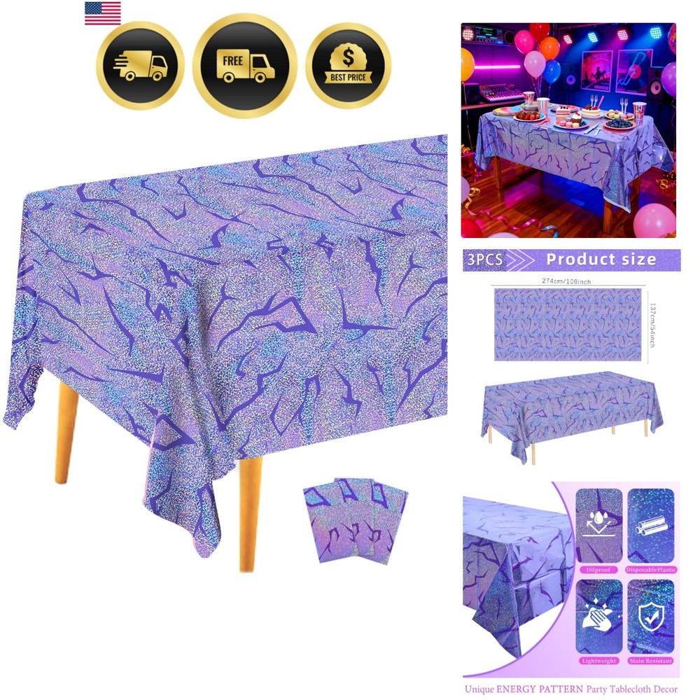 3PCS Demon Hunters Birthday Tablecloth Decorations, Purple Demon Energy Patte…