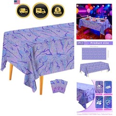 3PCS Demon Hunters Birthday Tablecloth Decorations, Purple Demon Energy Patte…