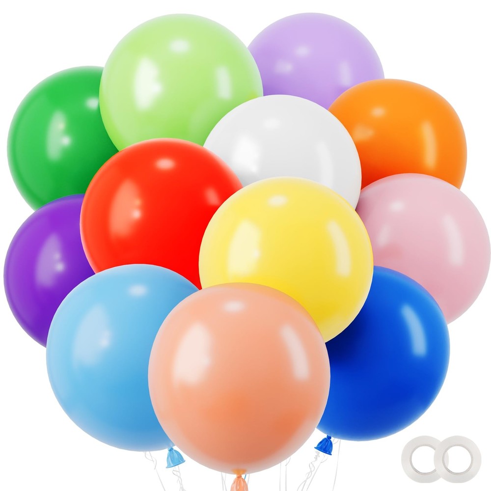 Rainbow Balloons 36pcs 18 Inch Large Colourful Latex Balloons for Baby Shower…