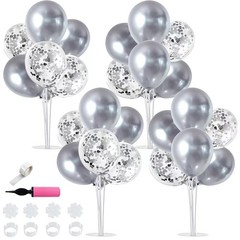 4 Silver Balloon Stand Centerpiece Table Decorations for 25th Wedding Anniver…