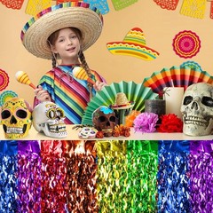Cinco De Mayo Decorations 2 Packs Fiesta Party Wavy Metallic Tinsel Foil Fringe
