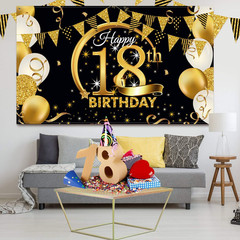 Birthday Party Decoration Extra Large Fabric Black Gold Sign Poster for Annivers