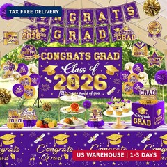 2026 Graduation Decorations Kit – Purple and Gold Class of 2026 Party Decor w…