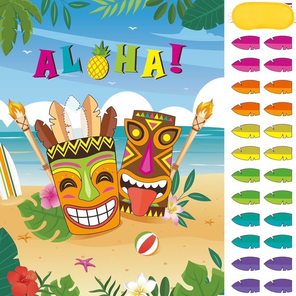 Hawaiian Party Game – Pin The Feather on The Tiki Hawaiian Party Decorations …
