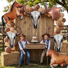 CrazyJan 2PCS Western Long Horn Cow Balloons Cowboy Longhorn Foil Balloons for C