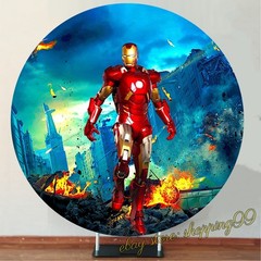 Round Avengers Iron Man Backdrop Cover Birthday Party Background Decorations