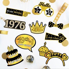 50th Birthday Photo Booth Props for Women & Men, Black Gold Adult 50th Birthd…