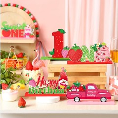 6 Pcs Strawberry Sweet One Table Wooden Centerpiece Decorations Strawberry Fi…